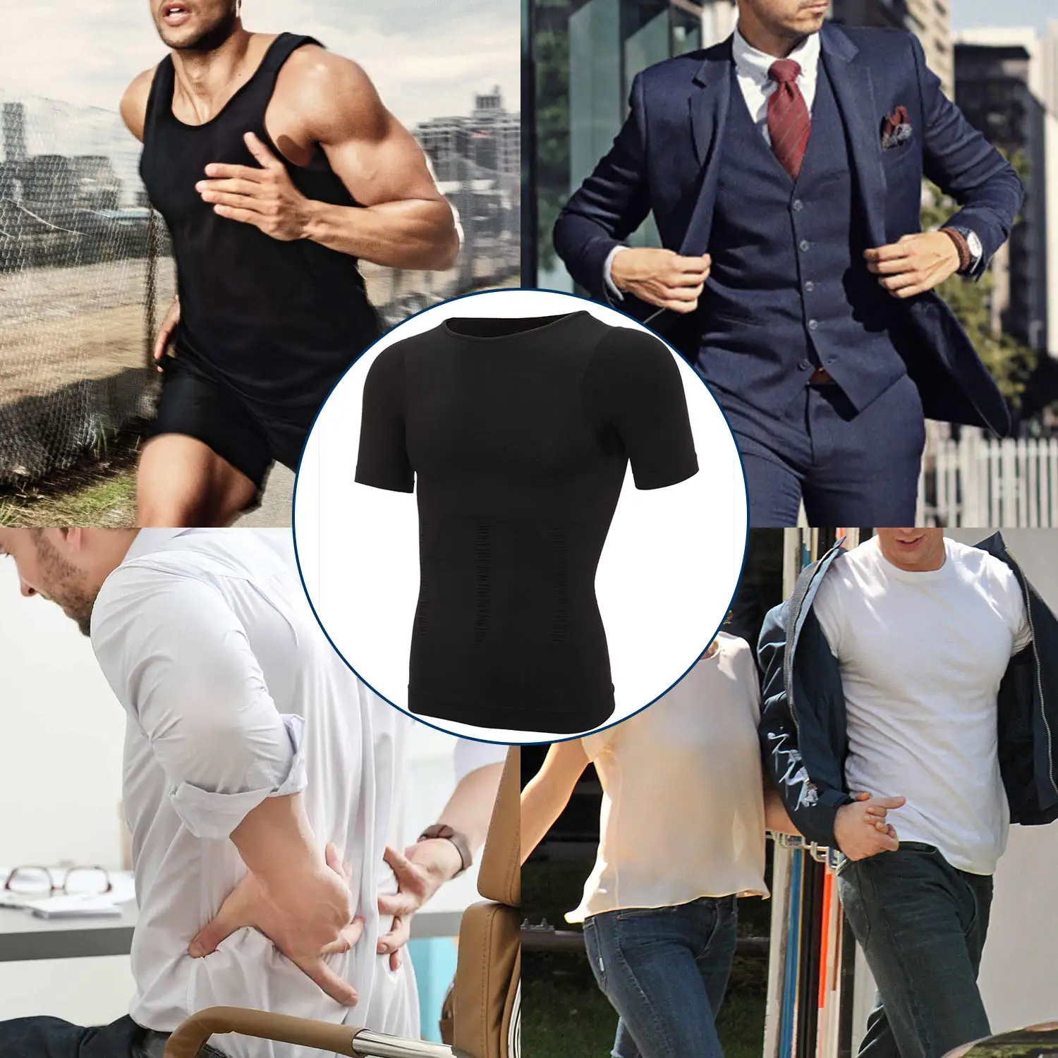 Men's Compression Shirt Undershirt Slimming Top Workout Vest Abdomen Slim Body Shaper Compression Short-Sleeve T-Shirt for Men
