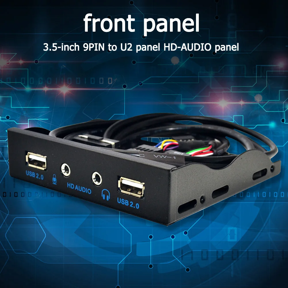 Hot Sale Front Panel Delicate Design 3.5 inch 9 Pin to 4 Port Floppy HUB 2 USB 2.0 HD Audio 3.5mm PC Front Panel Rack