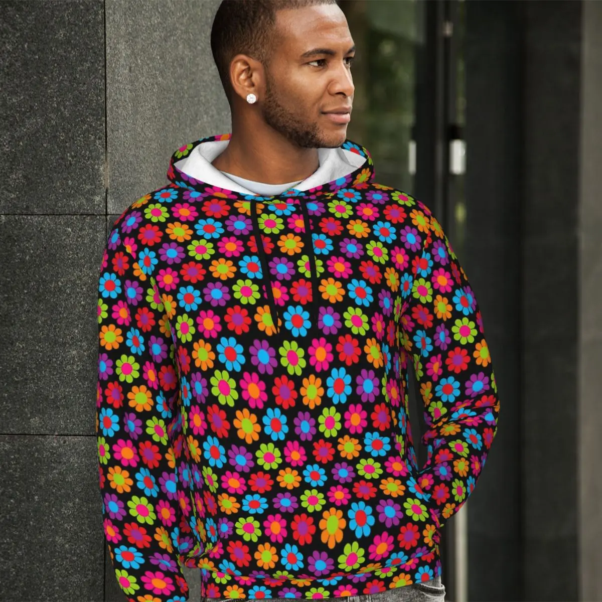 

Flower Power Casual Hoodies Colorful Floral Velvet Warm Hooded Shirt Winter Long-Sleeve Streetwear Oversize Hoodie Birthday Gift