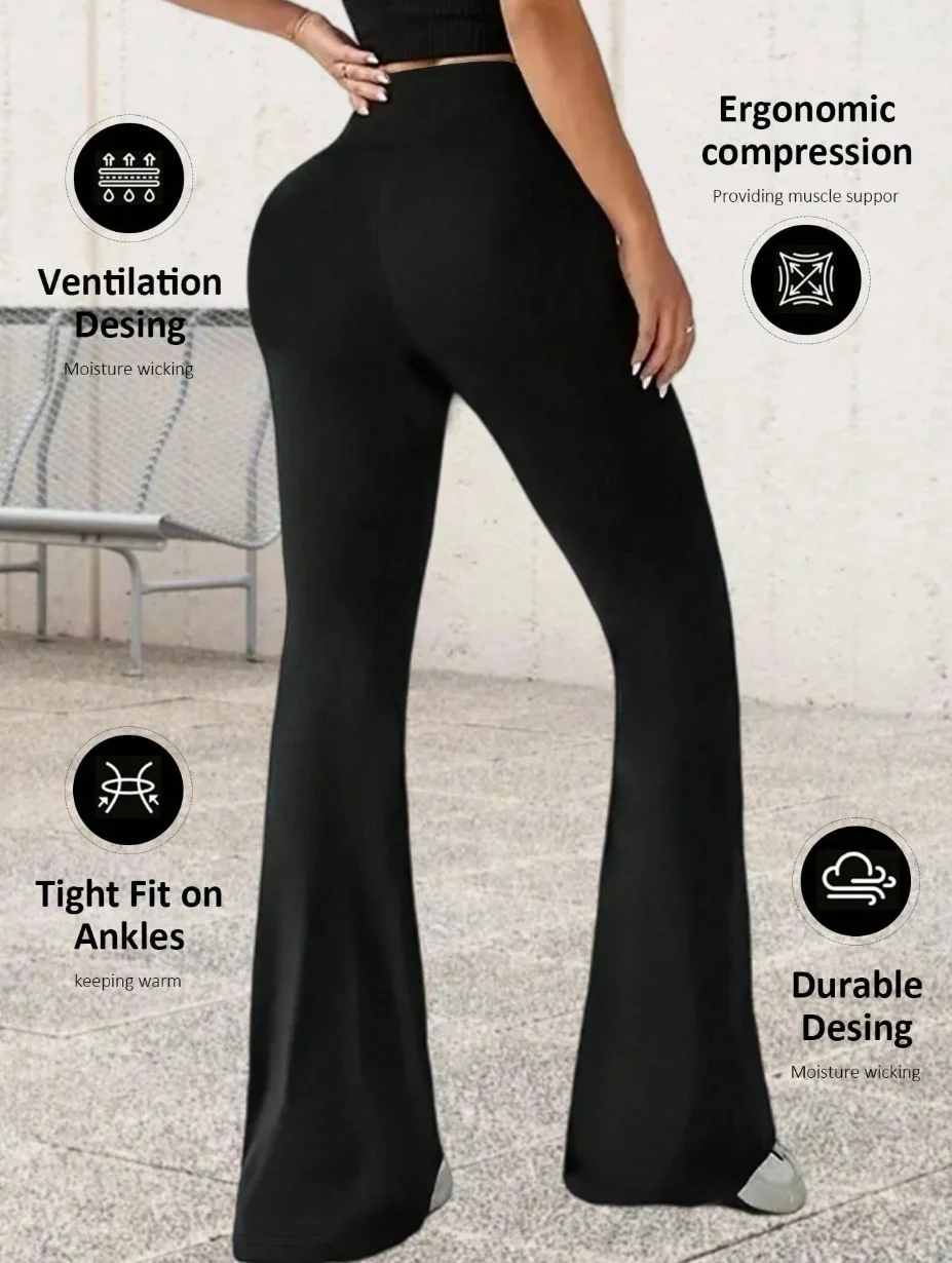 Damen High-Waist Hip-Lifting Slim Bell-Bottoms: Bequem und Elastisch für Freizeit, Alltag, Yoga und Fitness – Detail 3