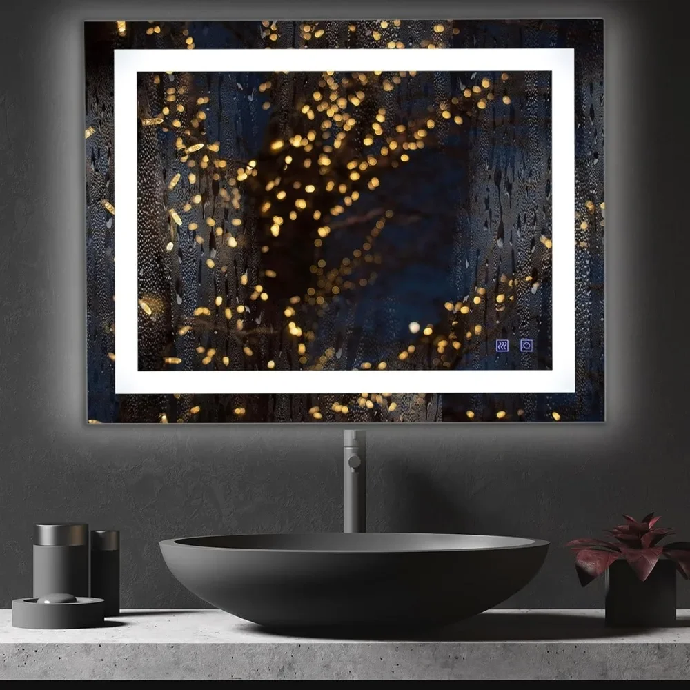 36"&times;28" Dimmable LED Illuminated Bathroom Mirror with Bluetooth Speaker, Anti-Fog Wall Mounted Bathroom Vanity Mirror