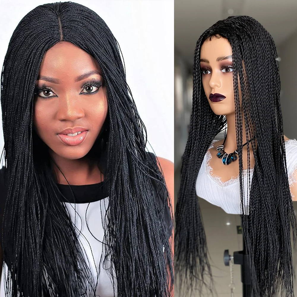 Braided Wigs Long 2 Twist Box Braids Wig For Black Women 30 Inch Micro Box Braids Fake Scalp Wig Synthetic Wigs With Baby Hair кабель buro braided bhp ret micusb br usb a m micro usb b m 1м