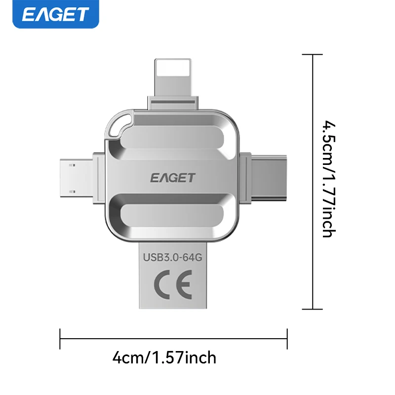 이게트 4 in 1 미니 USB 플래시 드라이브 USB 타입 C 마이크로 B 라이트닝 to USB 3.2 펜드라이브 USB 메모리 스틱 (휴대폰, PC, 노트북용)