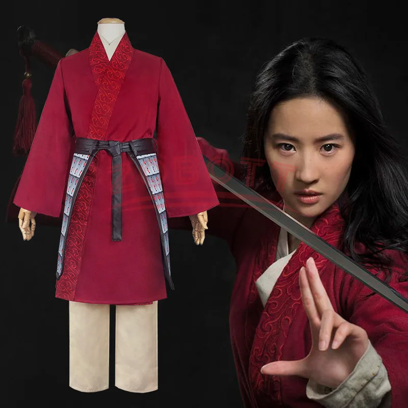 

Movie Hua Mulan Cosplay Costumes Red Robes Chinese Hanfu Princess Dresses up for Adults Kids Performance Halloween Costume Armor