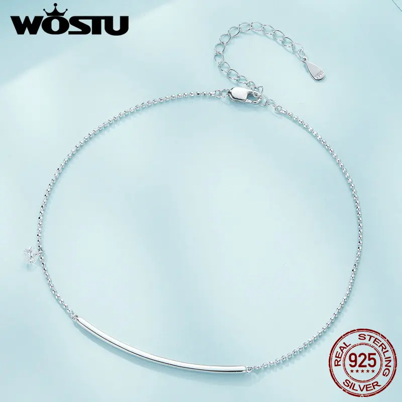925 Sterling Silver Anklet Bracelet Sparkling Bead Chain For Women