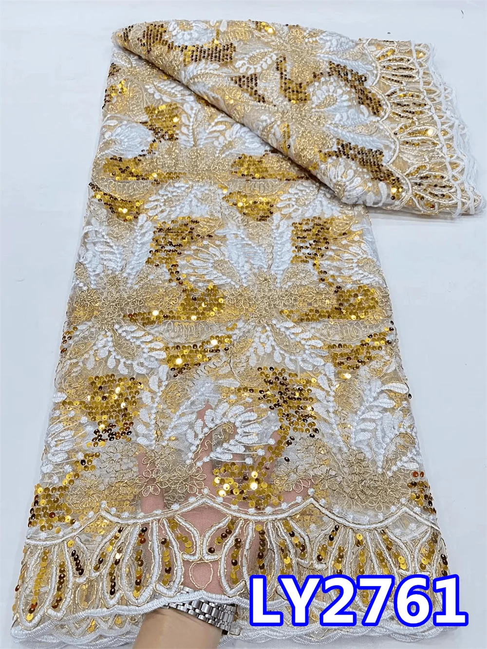 

French Sequins Net Lace Fabric 2023 High Quality African Lace Fabric Nigerian Embroidery Tulle Party Lace Fabric Sewing PL2761