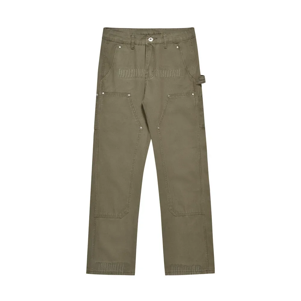 Men's Loose, Casual and Slim-fit Straight-leg Trousers with Ripped Pocket Design and American High-street Style Jeans.