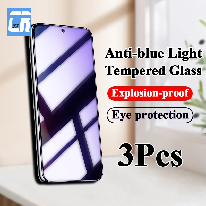 

3Pcs Anti Blue Light Protective Glass For Xiaomi Poco F5 F4 F3 X4 X3 GT M4 Pro Screen Protector For Redmi 10A 10C K50 K40 Gaming