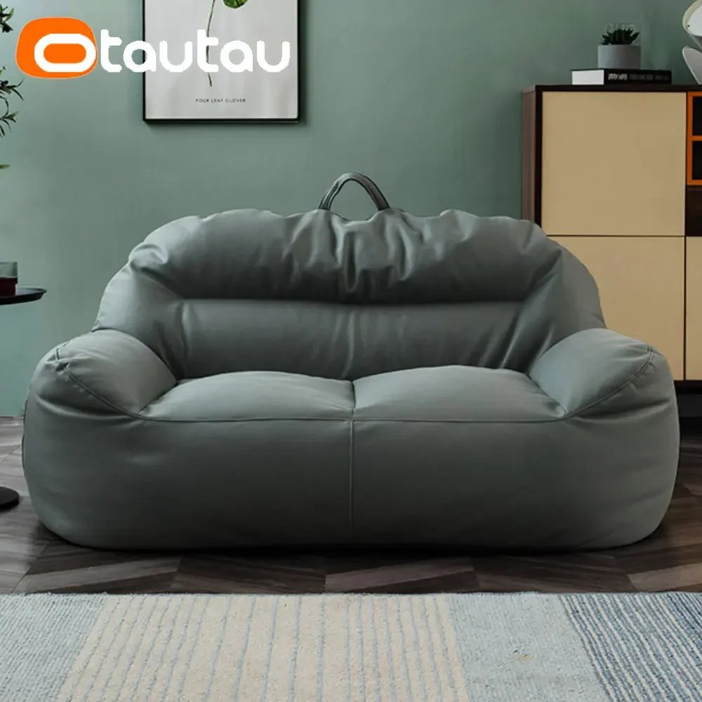 

OTAUTAU 2-seat Faux Leather Bean Bag Sofa Cover No Filler Floor Beanbag Couch Pouf Ottoman Chaise Lounge Sac Furniture SF070