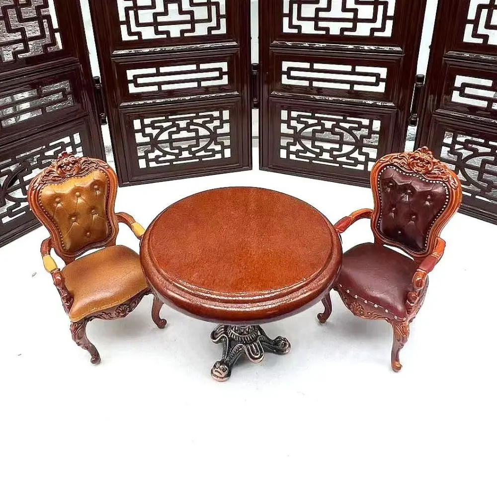 Vintage Style Dollhouse Chairs Mini Retro 1/12 Scale Miniatures Furniture Simulated Luxury Dining Chair Scene Model