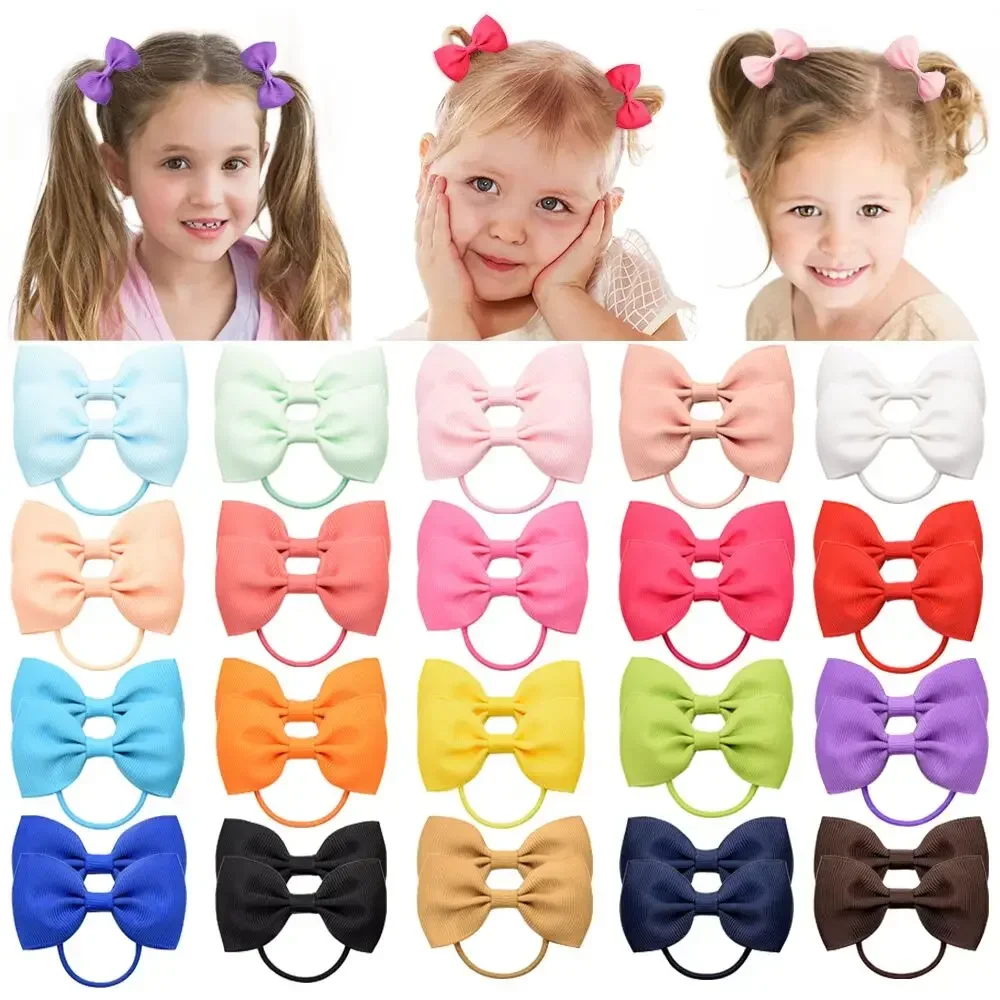 2.75 Inch Small Ribbon Bows With Elastic Hair Bands For Kids Girls Ponytail Solid Color Bowknot Hair Ropes Ties Hair Accessories