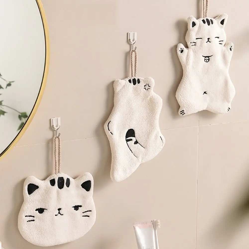 

Банное полотенце из кораллового флиса, маленькое полотенце с мультяшным котом, не выпадающее, сильное водопоглощающее полотенце для рук для ванной и кухни