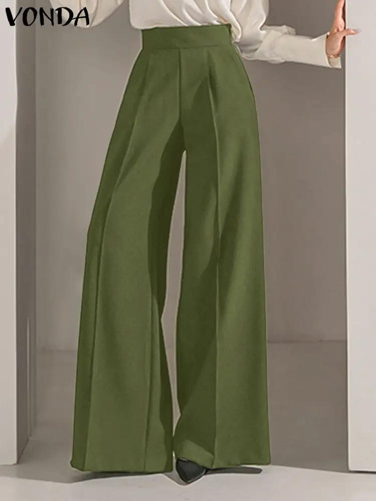 

2023 VONDA Wide Leg Long Pants Women Trousers Summer Elegant OL Style Zipper High Waist Party Vintage Streetwear Pantalon Femme