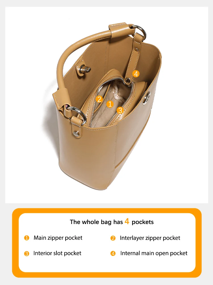 Zency Women's Genuine Leather Shopper Shoulder Bag Commuter Large Bucket Handbag Crossbody Composite Bags For Summer Spring 2024