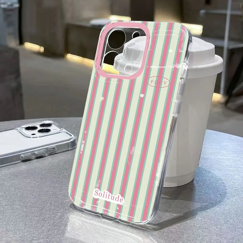 Elegant Pink and Blue Striped Minimalist Phone Case - Clear Soft Cover