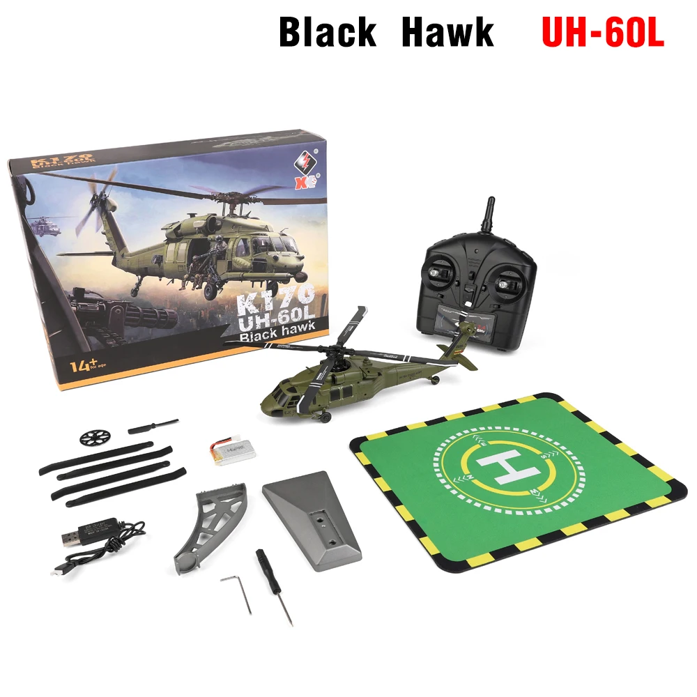 Wltoys K170 RC 헬리콥터 UH-60L 블랙호크 듀얼 브러시리스 6축 자이로 4채널 4날개 항공기 원격 조종 항공기 모델 선물