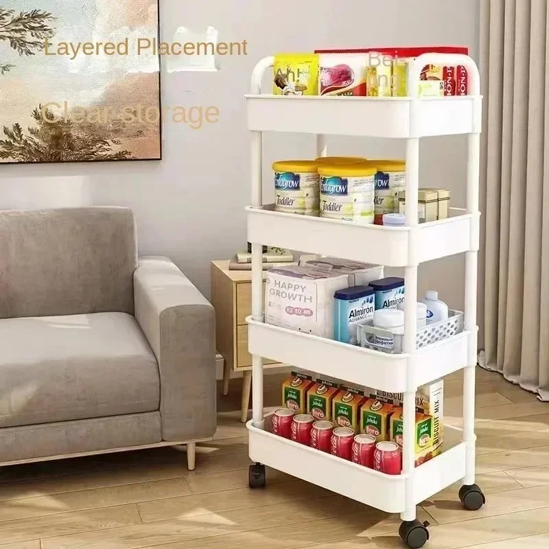 Trolley Rack 4/5 storey Kitchen Floor Bedroom Multi-Layer Baby Snacks Mobile Bathroom Storage Rack