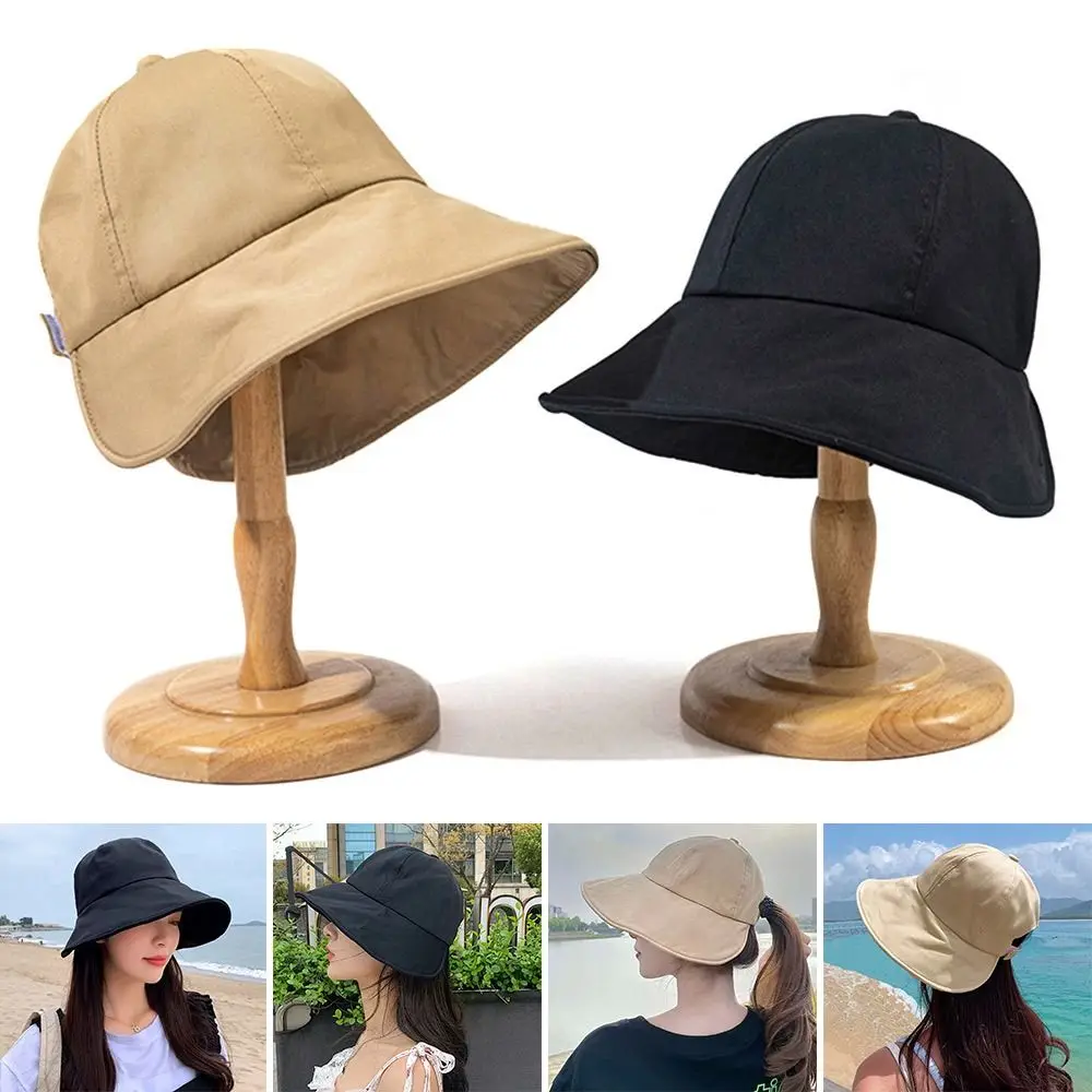 

Spring Summer Foldable Soft Fisherman Hat Adjustable Beach Cap Panama Cap Sun Visor Hats Ponytail Bucket Hat