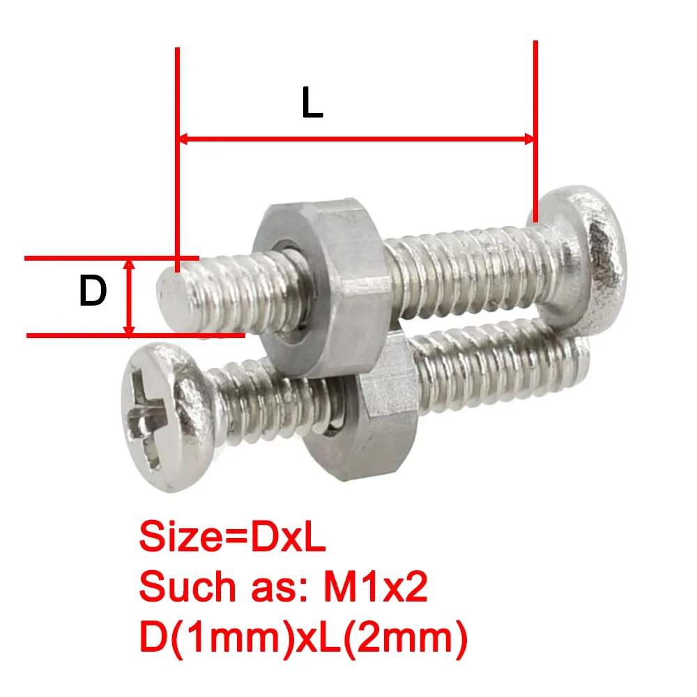Stainless Steel Screws Screw Bolt Nut Set Screw Washer Nut Kit Small Screws Stainless Steel Glasses Watch Screw Nuts Set M1 M1.2 M1.4 M1.6 Phillips Cross Round Head Motherboard PCB Bolts Kit