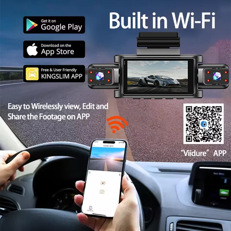 WIFl 4 Camera Car DVR Mini 1080P Inside Vehicle Dash Cam Three Channel DVRsRecorderVideo Registrator Mini Dashcam Camcorder