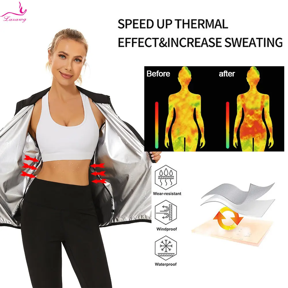 LAZAWG Sauna Jacket for Women Weight Loss Top Hot Sweat Long Sleeves Fitness Sportwear Thermal Ladies Body Shaper Workout Gym