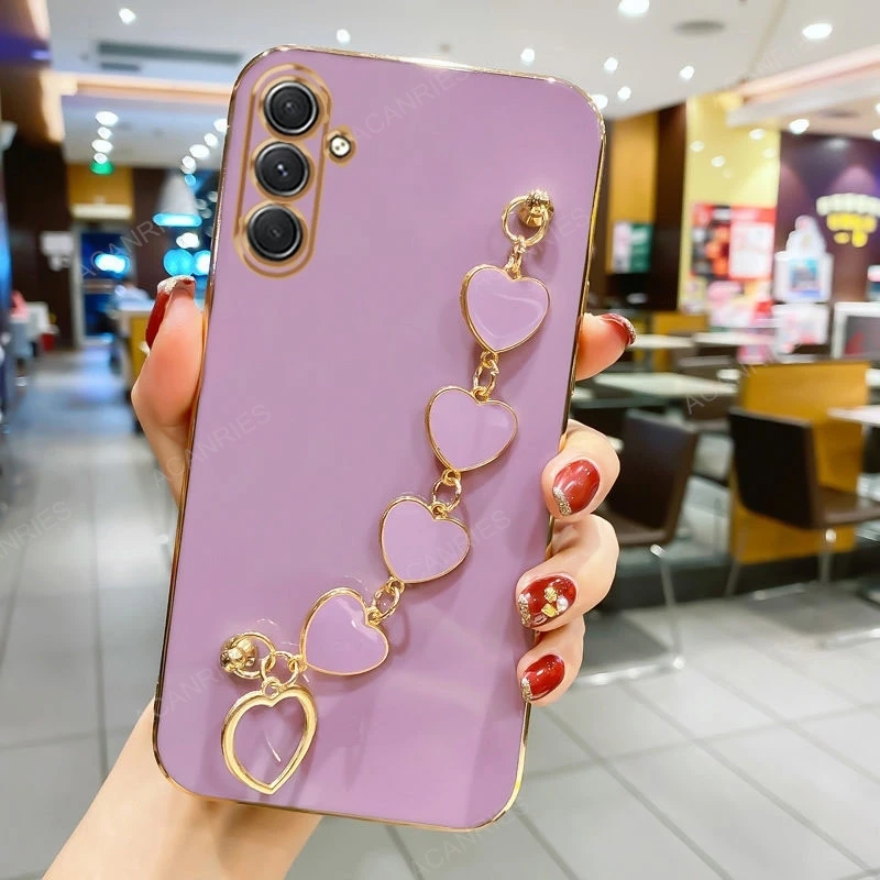 Luxury Plating Love Heart Bracelet Chain Phone Case Cover