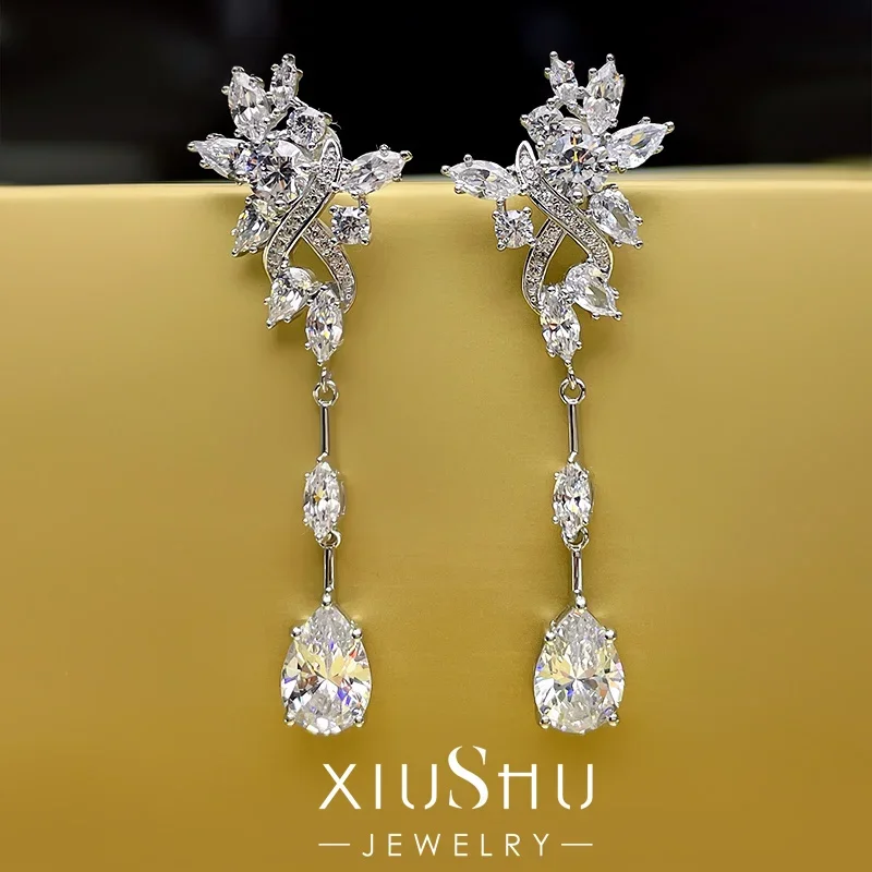

XIUSHU Imported High Carbon Diamond 925 Pure Silver Ear Studs 2023 New Trendy and Advanced Sense