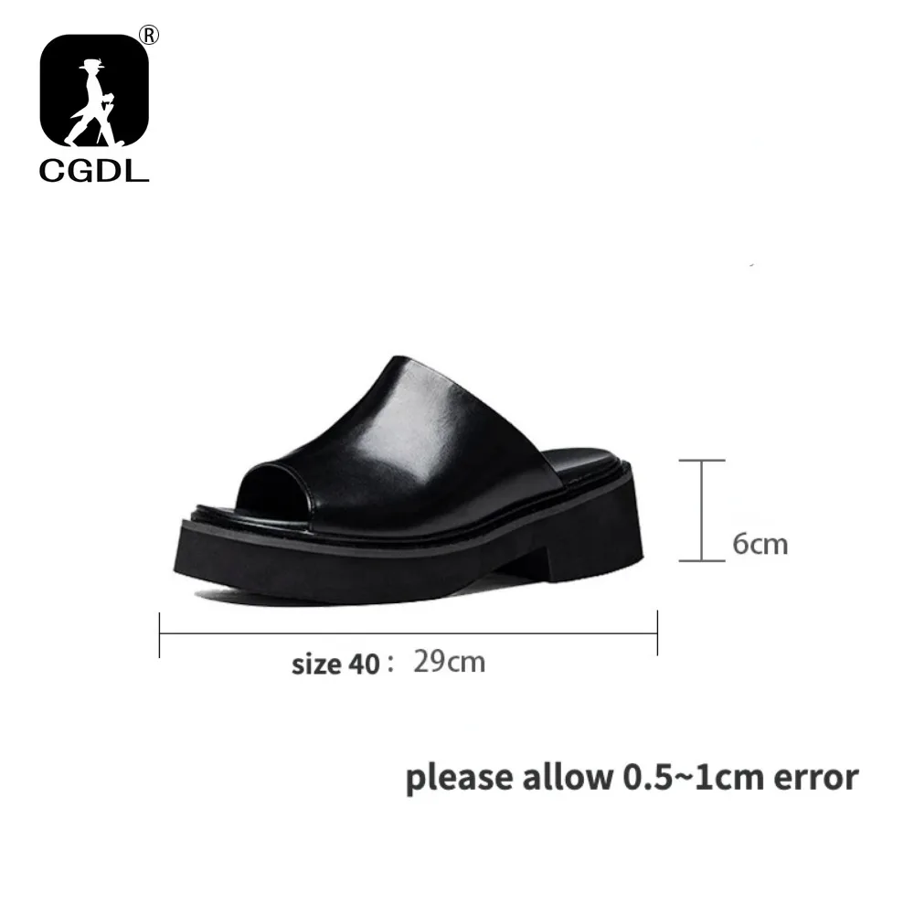 6CM High Heel Mens Casual Leather Slippers Luxury Handmade Genuine Leather Outdoor Fashion Platform Summer Party Sandals Man