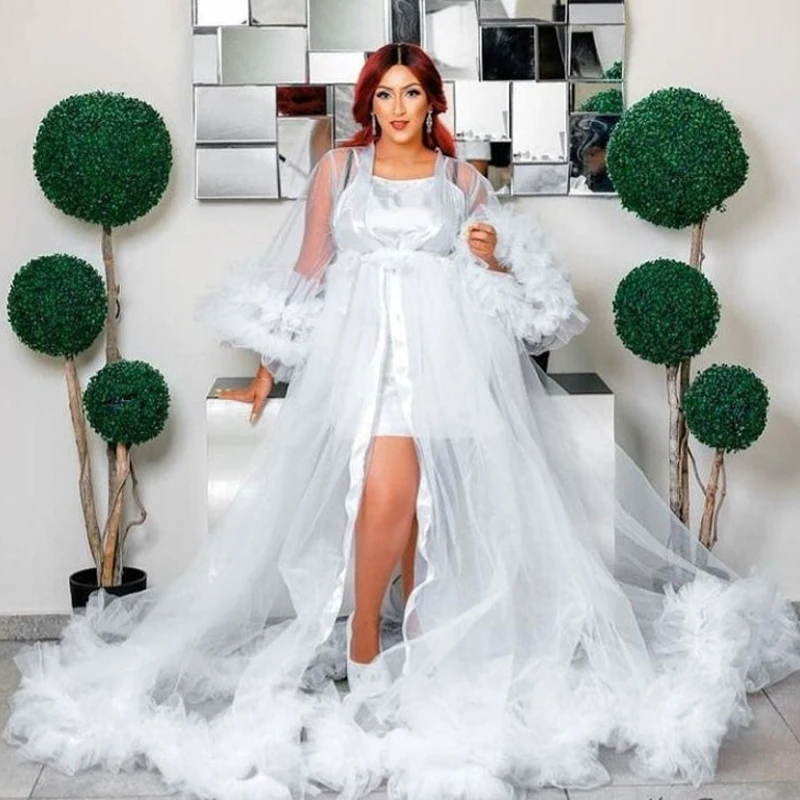 

Photography Women Dress Ruffle Sleeves Tulle Long Maternity Dresses With Underneath Extra Lush Maxi Gowns Layered Custom Made