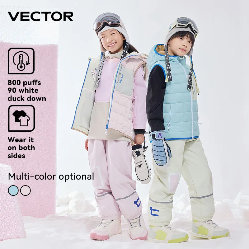 VECTOR Children's Double-sided Down Jacket Mid-level Vest for Warmth and Protection Suitable for Indoor and Outdoor Skiing