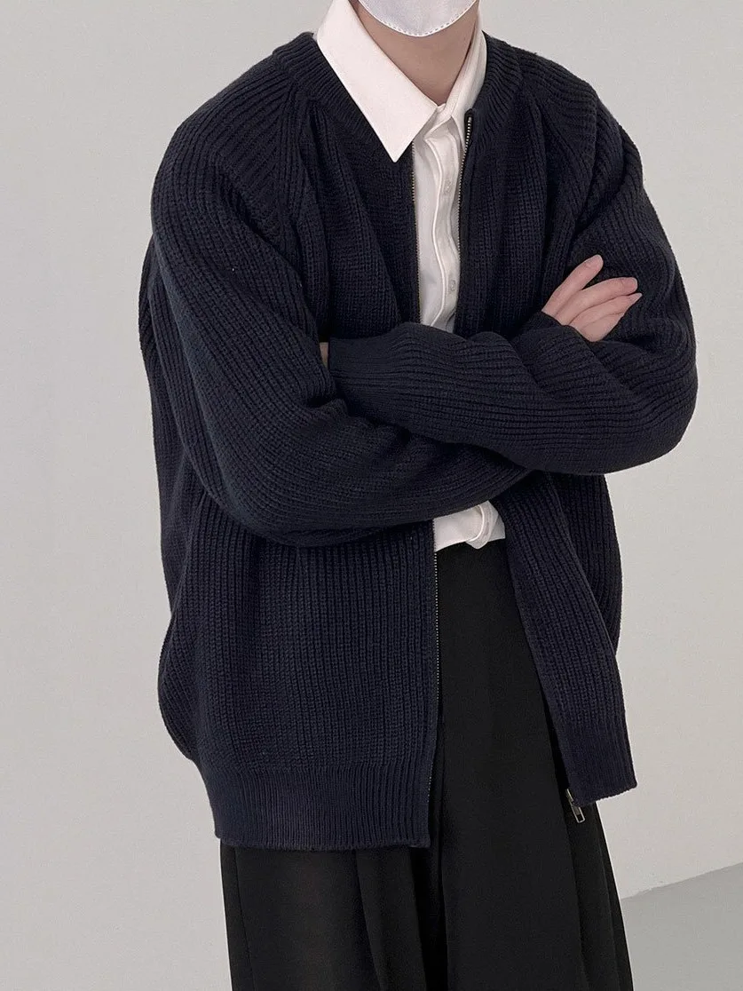 Guke CleanFit Minimalist Korean Sweater Cardigan Men's Zipper Warm Knitwear Japanese Solid Color Versatile Casual Coat