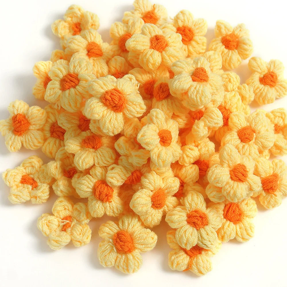20Pcs Knitted Flower Applique Sew On Patches Floral Petals Decor For DIY Sewing Clothing Craft Hair Clip Handmade Accessories
