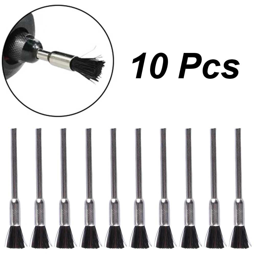 10pcs Nylon Wire Brush Kit 3mm Shank Abrasive Polishing Tool Bit Polishing For Wood 52mm Length 5mm Head Diameter Wire Brushes