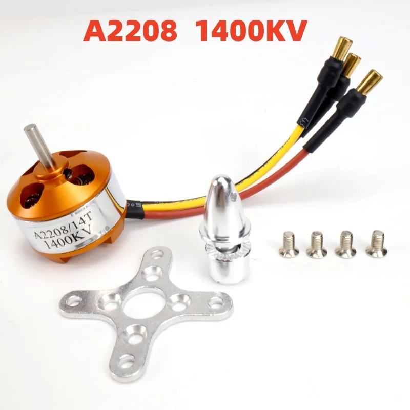 Moteur brushless A2208 1800KV pour avion RC, avec support de fixation et vis.