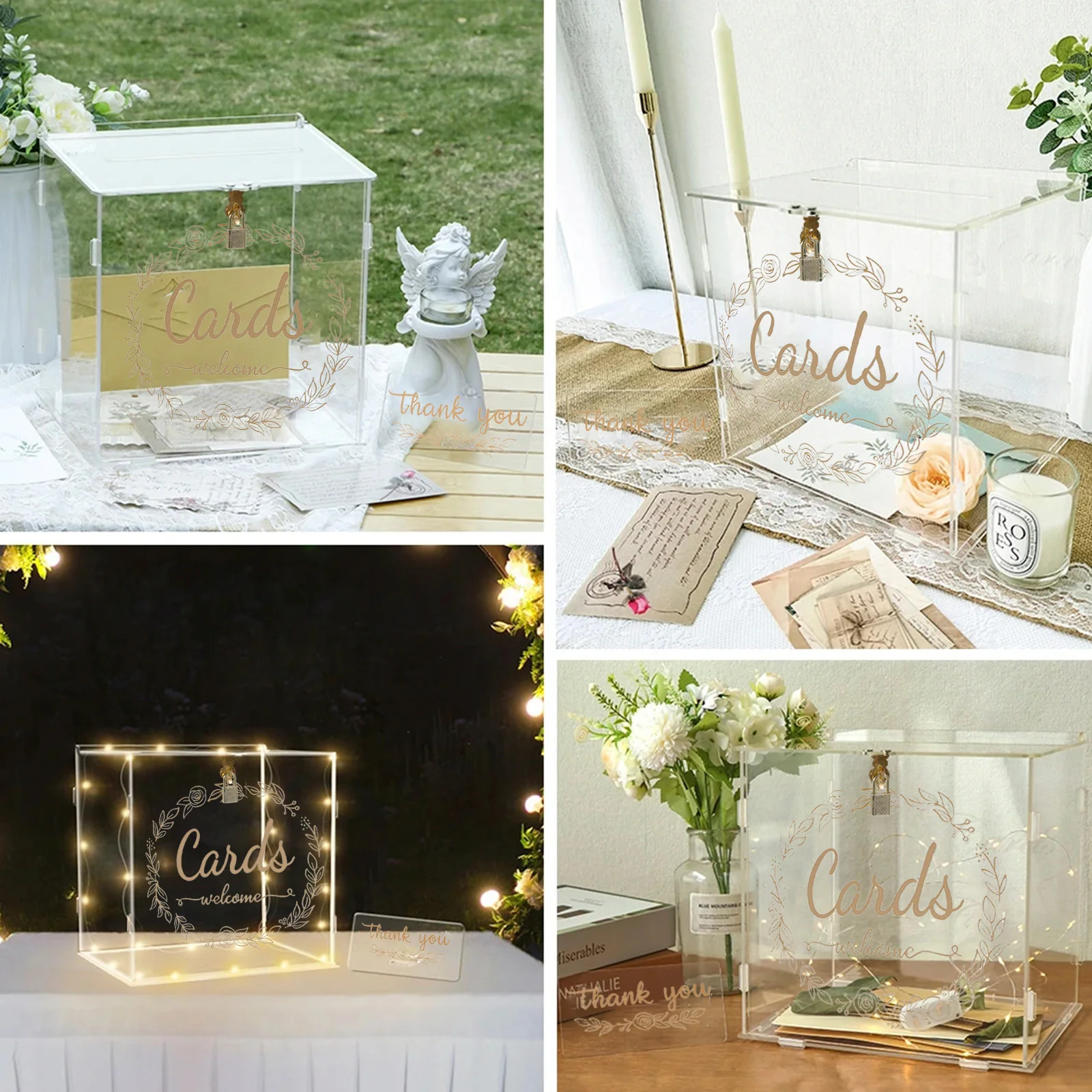 Acrylic card box clear wedding box with lock and slot sturdy transparent money holder decorative gift card envelop