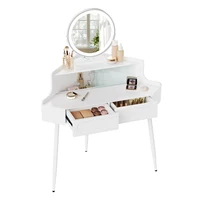 WOLTU Белый комод, угловой туалетный столик с зеркальным освещением, регулируемая яркость, косметический столик для макияжа для спальни — изображение 4