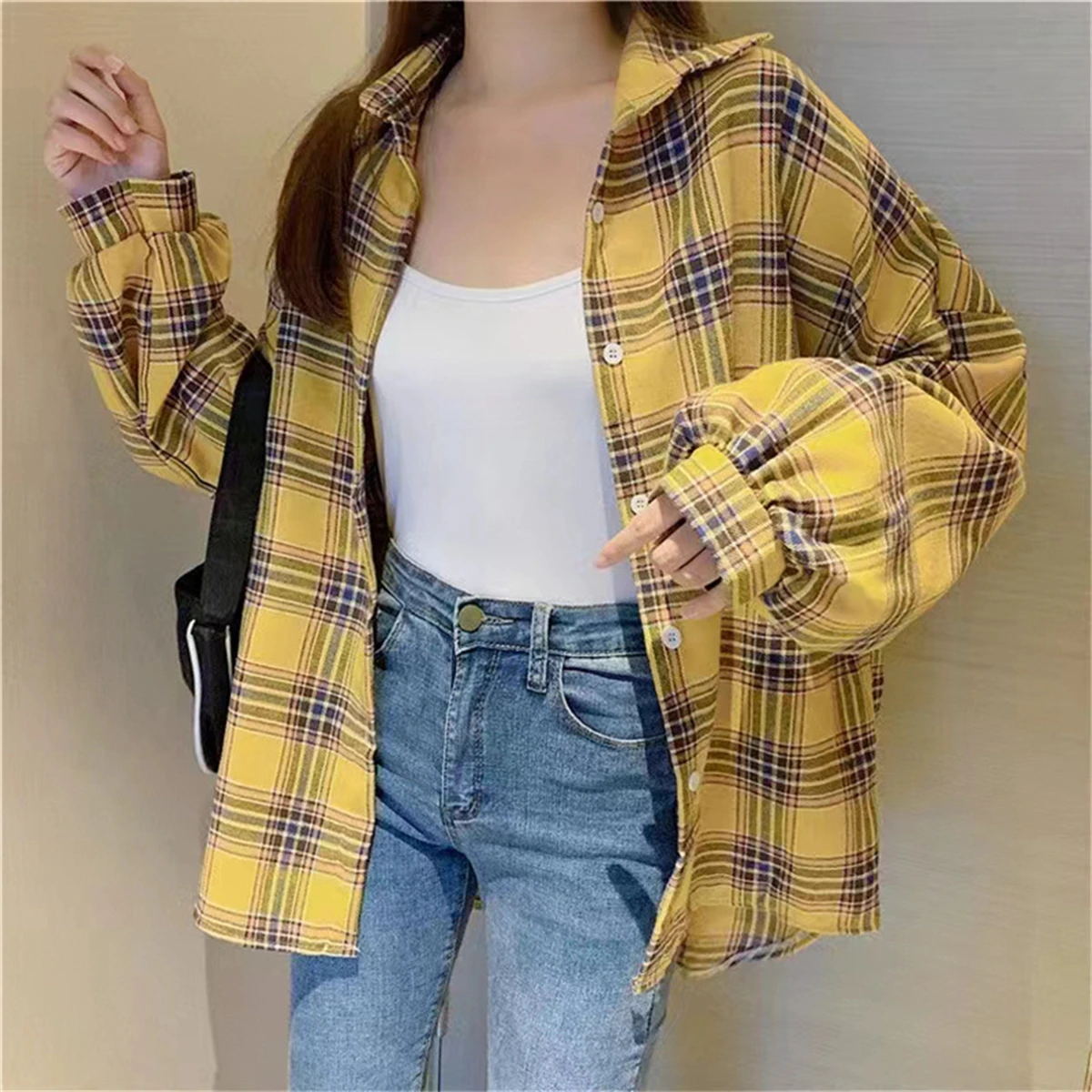 Korean Plaid Blouse Image 6