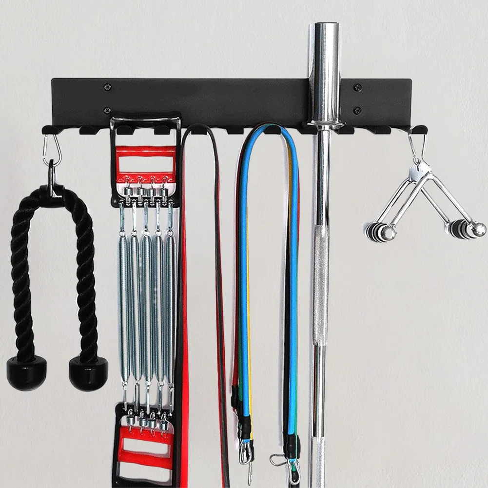 Multi-Purpose Gym Storage Rack Wall Mount Resistance Bands Storage Hanger Barbell Rack for Resistance Bands Jump Ropes Barbells 4