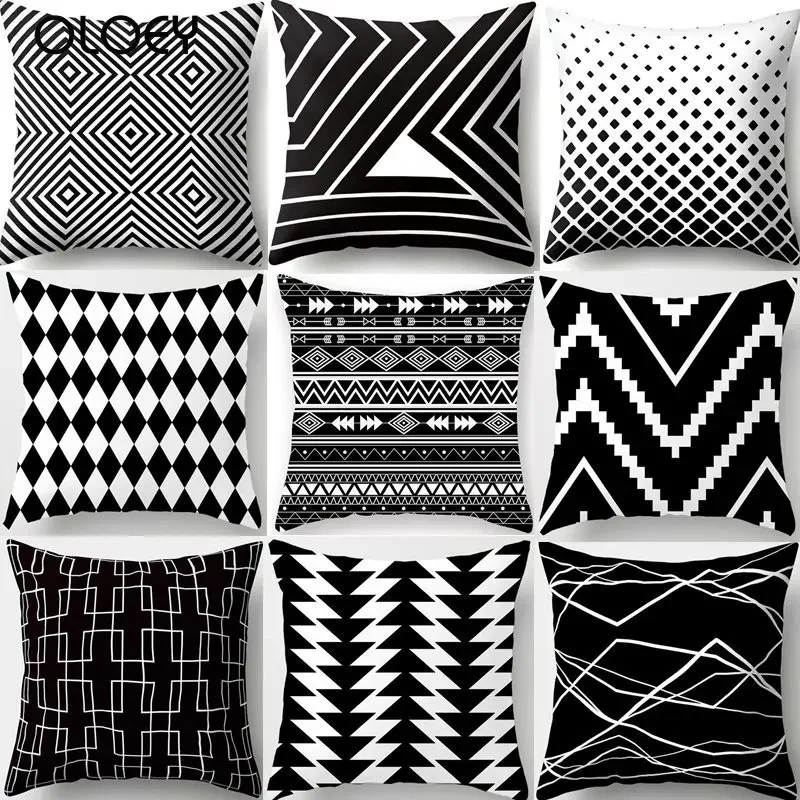 

Black Geomatric Polyester Cushion Cover Decorative Cushion for Sofa Living Room Cushion Decorative Pillow Cover Pillowcase 40525