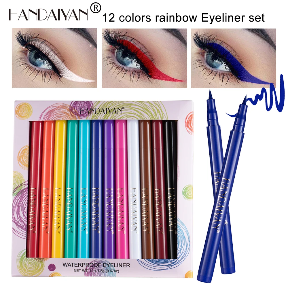 12PCS Matte Rainbow Colorful Liquid Eyeliner Set Soft and Hyper Sharp Tip Brush Waterproof High Pigmented Eyeliner Pen liquid eyeliner,eyeliner pen