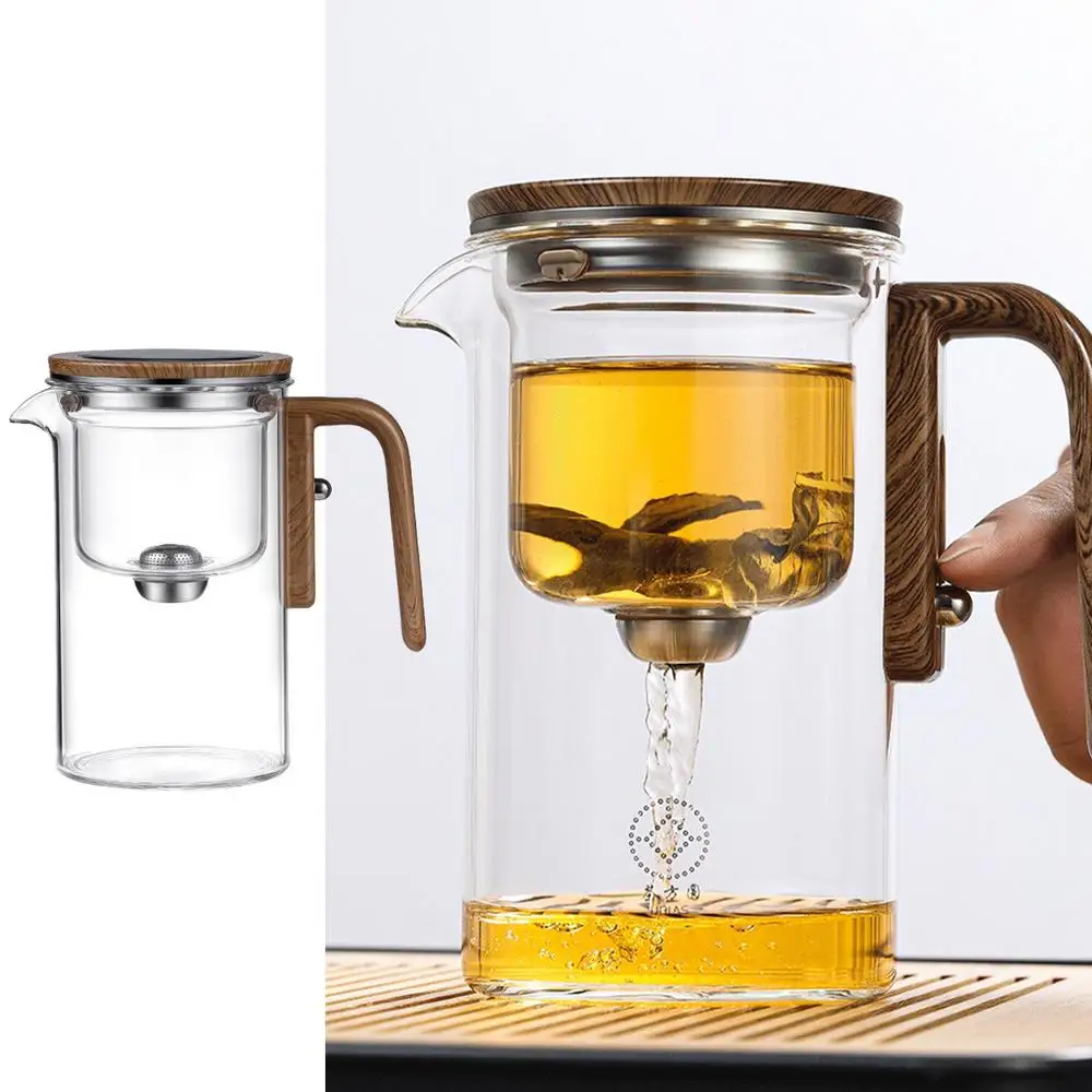 Description Picture 3 of itemGlass Teapot With Strainer Loose Tea Wooden Handle Teapot With Infuser Detachable Design Clear Water Separation Glass Teapot