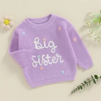Big Sister Little Sister Matching Outfits Toddler Girl Embroidery Knit Sweater Warm Sweatshirt Fall Winter Clothes 4