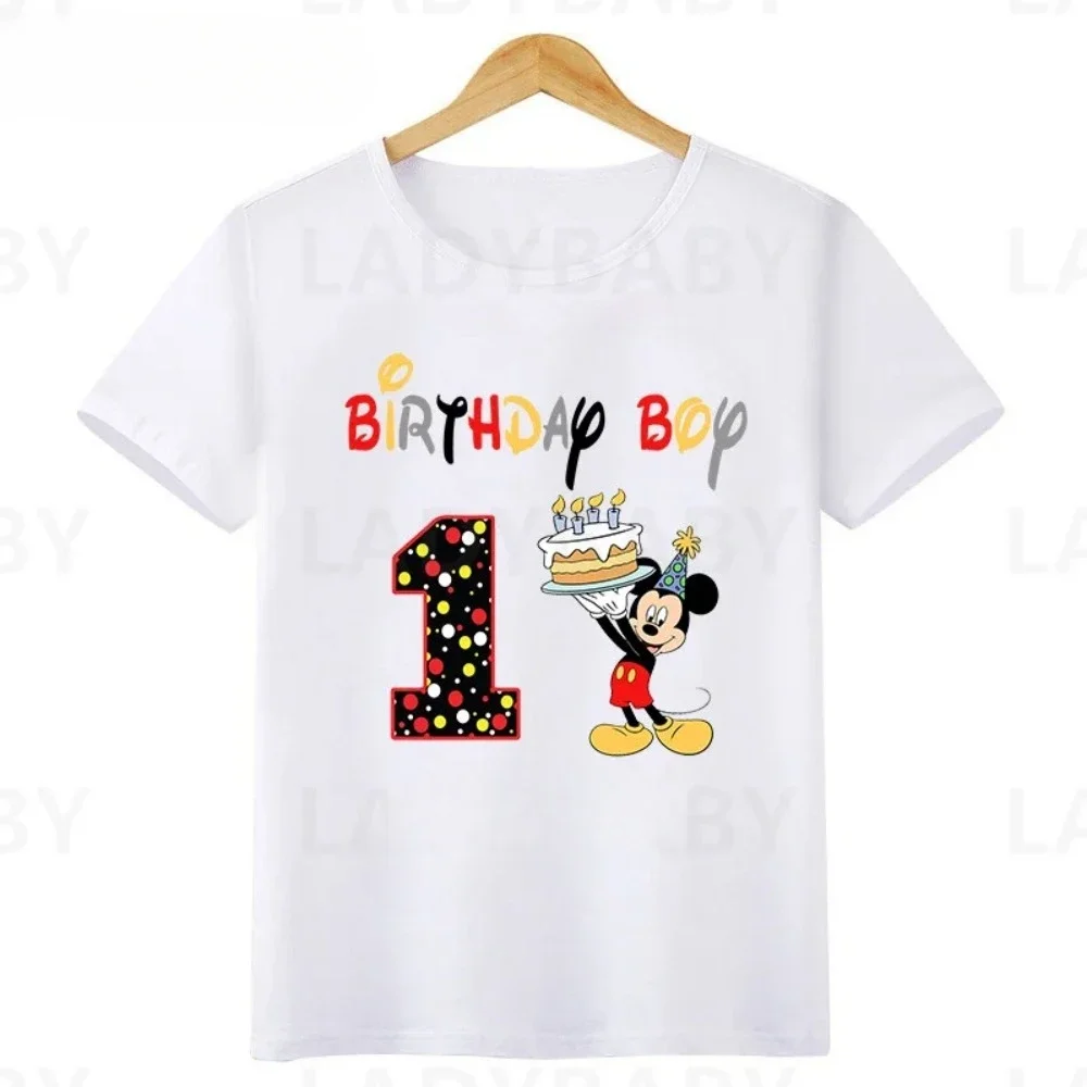 Disney Mickey Mouse Graphic Birthday Boy T Shirt Kids Clothes 1 2 3 4 5 6 7 8 9 10 Years Baby Boys Party T-Shirts Customize Tops 3