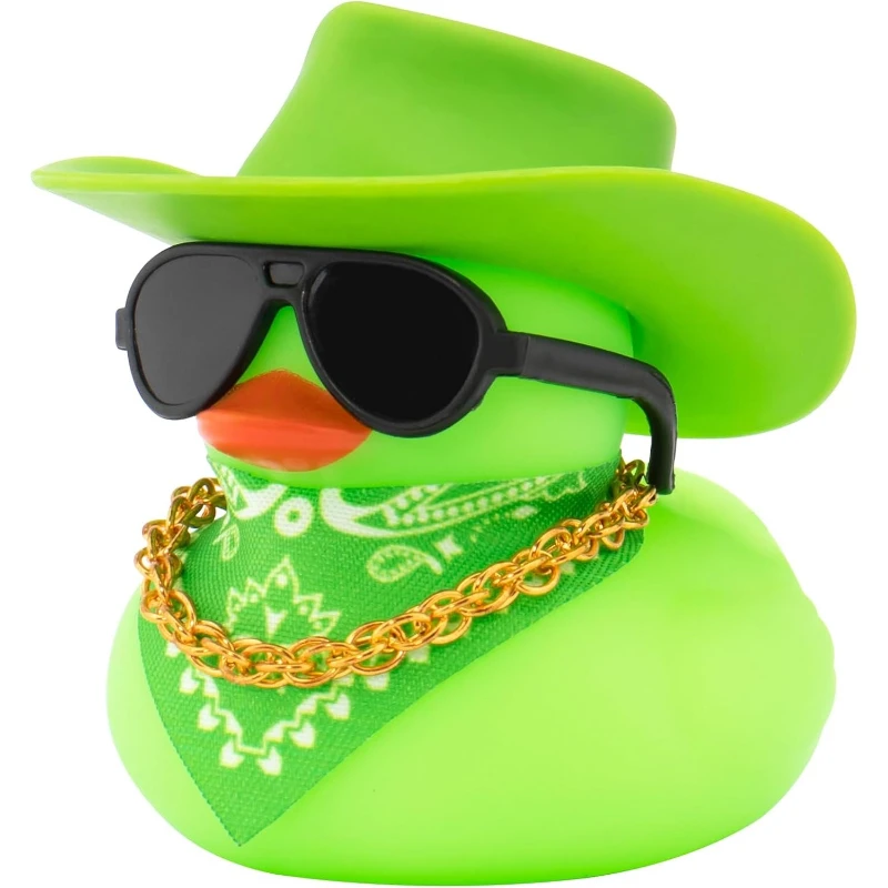 Canard de Bain Cowboy Gangster Vert avec Chapeau et Lunettes