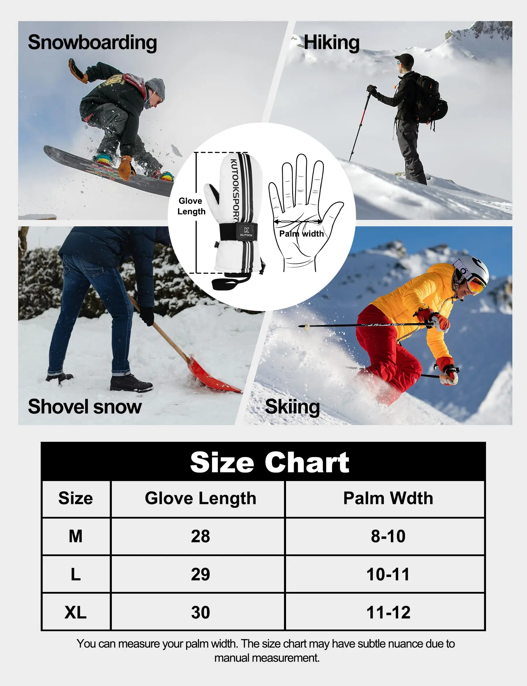 KUTOOK Ski Gloves Mittens Winter Thermal Snow Gloves for Men Women 3M C100 Insulation Waterproof Outdoor Skiing Snowboard Gloves 6