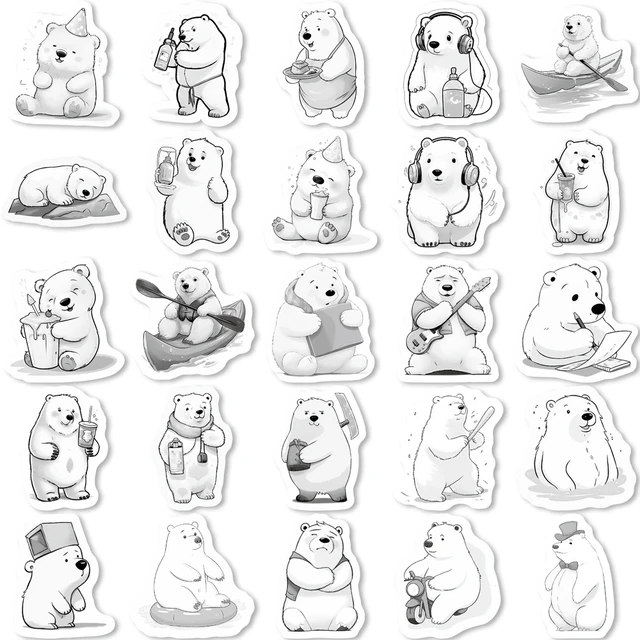 53pcs White Striped Polar Bear Stickers For Laptop Ipad Suitcase Scrapbook  Phone DIY Cartoon Sticker Scrapbooking Materiales - AliExpress