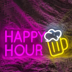 Happy Hour Neon Sign Bar Club Bedroom LED Neon Lights Signs for Hotel Pub Cafe Wedding Birthday Party Man Cave Art Wall Neon 