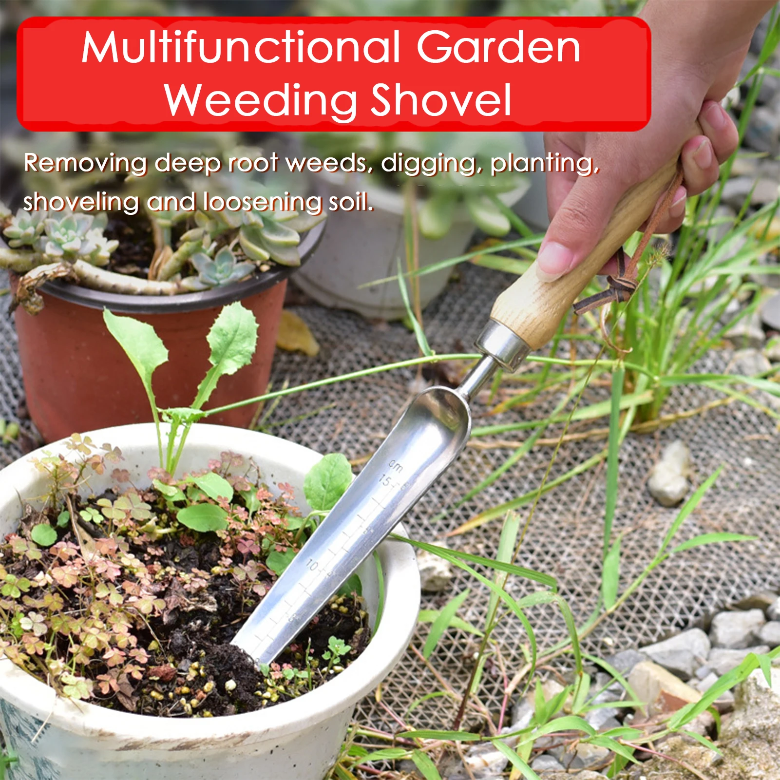 Pelle De Jardin Multifonction Acier Inoxydable - Outil Désherbage, Creusage, Taille - Manche Bois