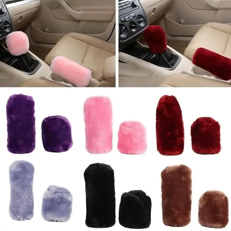 New Soft Warm Long Wool Fuzzy Steering Wheel Cover Handbrake Cover Gear Covers Car Accessory Sheep Fur Plush Protector Cover