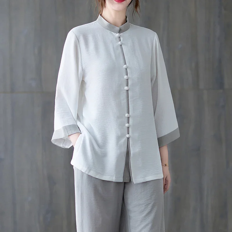 China Tai Chi Clothing Vintage Fashion Kung Fu Jacket Set Chinese Style Women's Clothing National Cotton Linen Tang Suit Suit